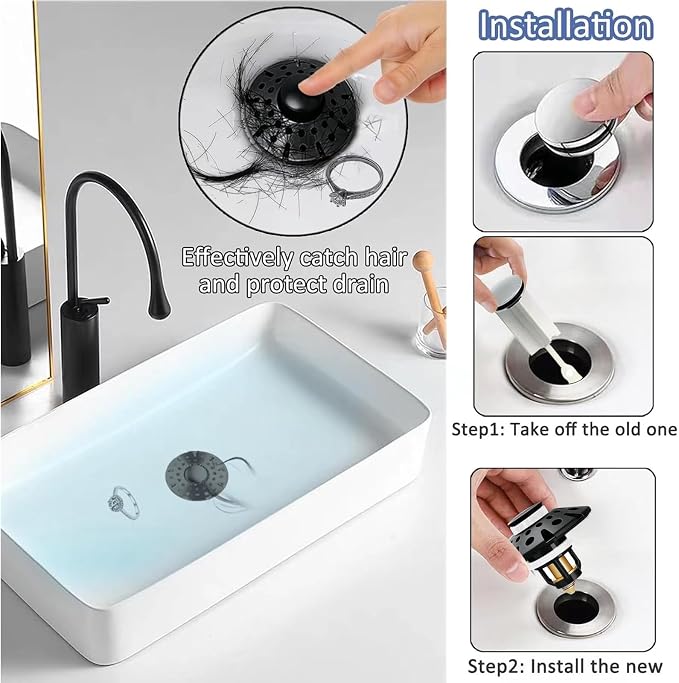 AzWzz Bathroom Sink Drain Strainer, 3 in 1 Pop Up Bathroom Sink Stopper Plug - Image 3