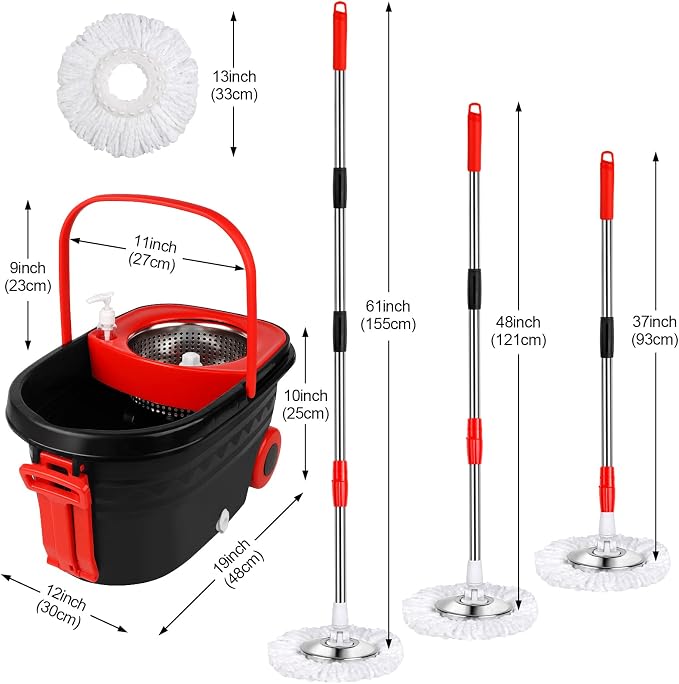 Spin Mop and Bucket with Wringer Set on Wheels, 3 Mop Heads - Image 2