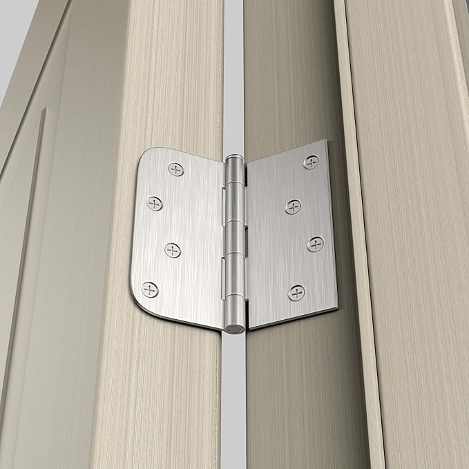 goldenwarm 6 Pack Brushed Nickel Door Hinges 4 inch Door Hinge Satin Nickel Iron Hinges with Square & Round Corners