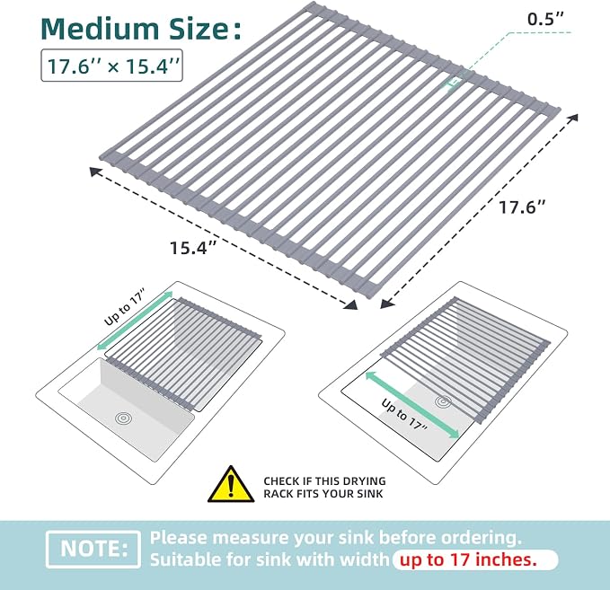 Ohuhu Over Sink Dish Drying Rack Silicone Wrapped 17.6" W x 15.4" L Large Over - Image 9