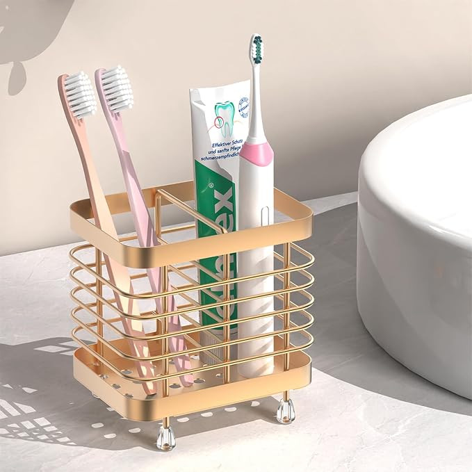 Luxspire Toothbrush Holders for Bathroom, Stainless Steel, 2 Slots, Rose Gold | by Luxspire
