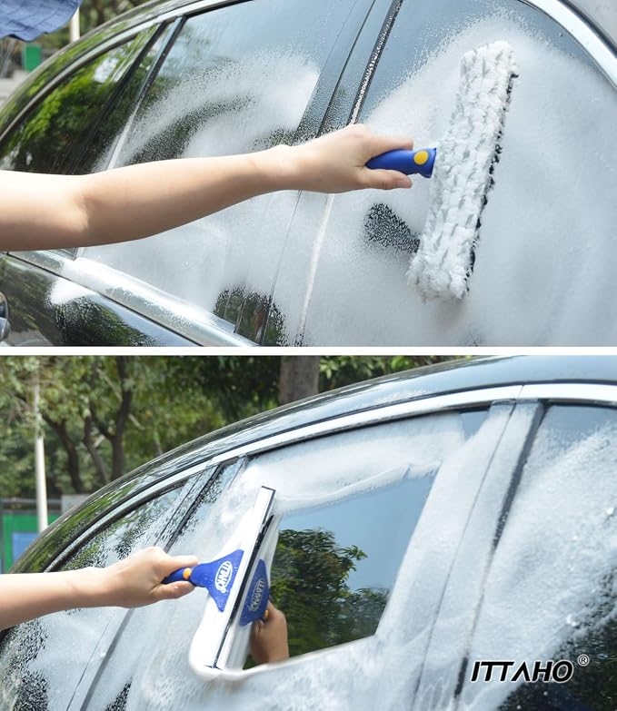 Window Squeegee with Extension Pole, Separate 12" Squeegee & 11" Microfiber - Image 4