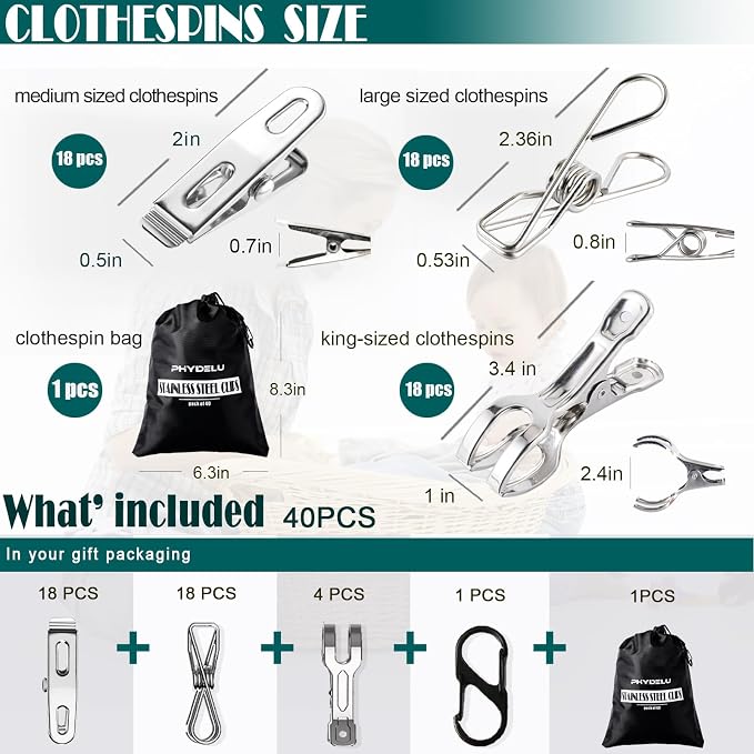 Clothes Pins Metal Stainless Steel Clothespins Laundry Pin Bag Photo Clips | - Image 3