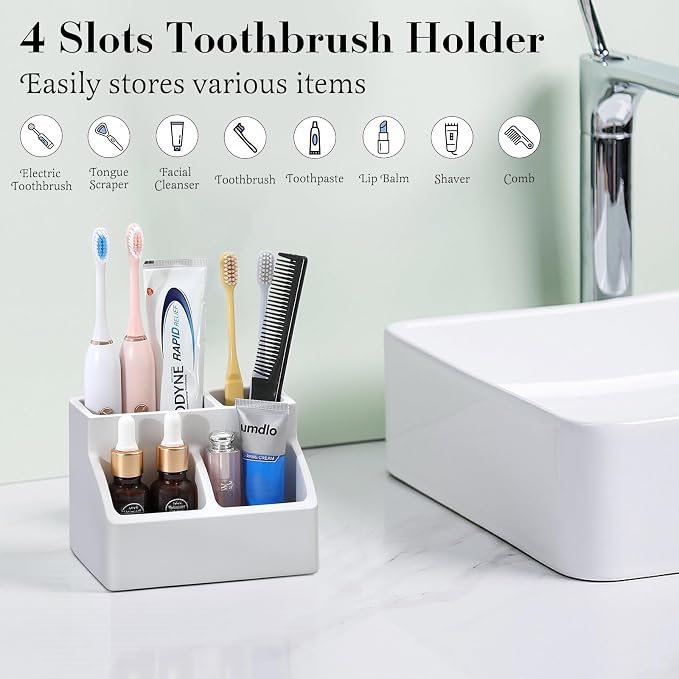Luxspire Diatomite Toothbrush Holder, 4 Slots, Light Gray | Fast Drying - Image 2