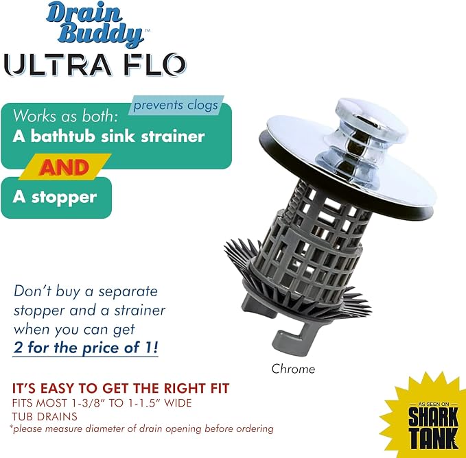 Drain Buddy Ultra Flo No Installation 2 in 1 Clog Preventing Tub Drain Stopper - Image 8