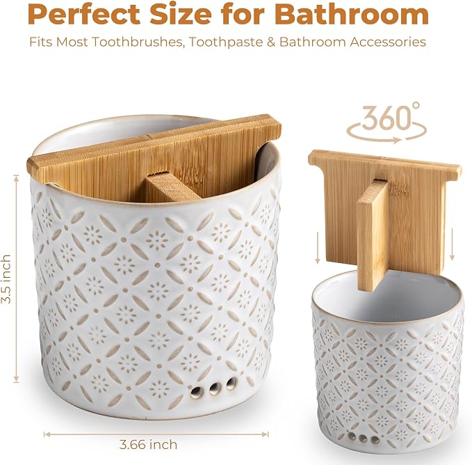 Zoeeker Toothbrush Holders, Ceramic Electric Toothbrush & Toothpaste Holder | - Image 2