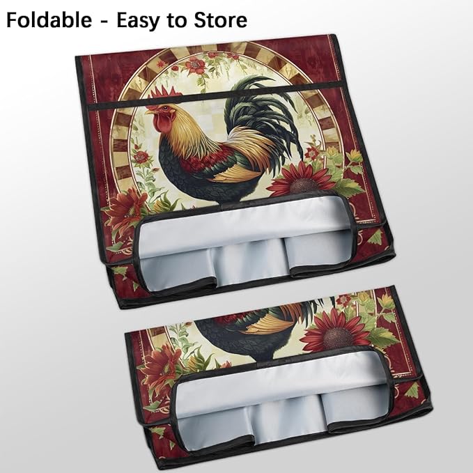 Kitchen Aid Mixer Cover Rooster Chicken Flower Vintage Stand Mixer Cover Compatible with 6-8 Quarts Stand Mixers, Dust Covers with Zipper Pocket Foldable Washable Kitchen Aid Organizer Bag