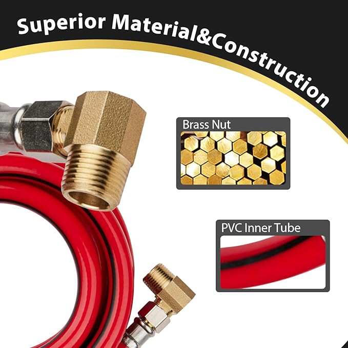 50 Pack Foskan 6FT Red PVC Dishwasher Hose With 3/8" Comp x 3/8" MIP Brass 90 Degree Elbow,Flexible Water Line Connector for Standard Dishwashers （6FT）
