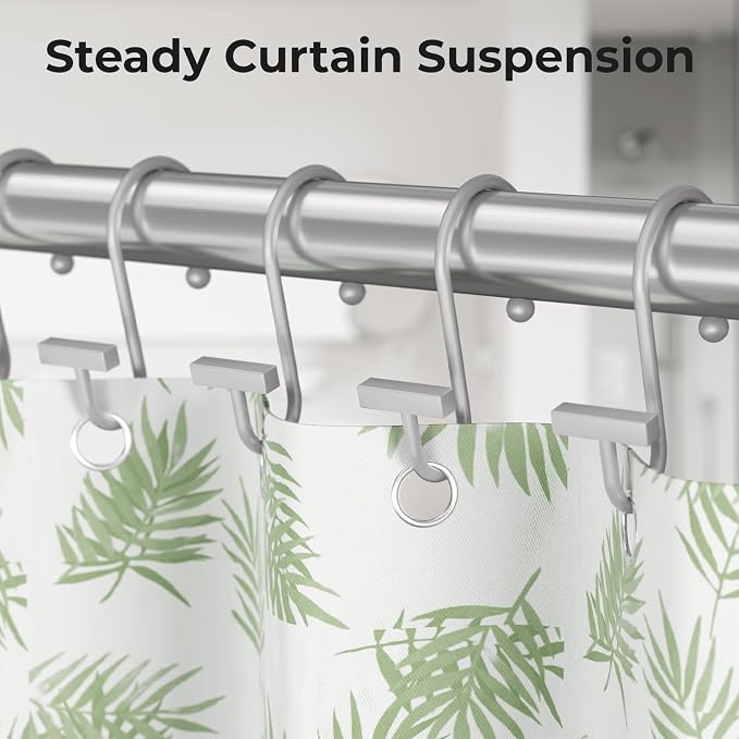 Silver Shower Curtain Hooks, Bathway Shower Curtain Rings Rust Proof, T-Bar - Image 5