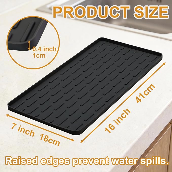 Silicone Coffee Mat 16 x 7 in Classic Black | Coffee bar mat - Image 2