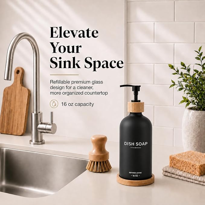 Dish Soap Dispenser, 16OZ Glass Kitchen Soap Dispenser - Image 2