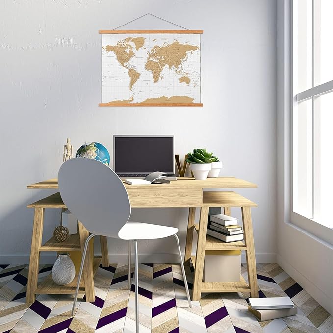 FALAMON Magnetic Poster Hanger Frame, 40x27 40x28 40x30 Teak Wood Magnet Poster Frame for Posters, Prints, Photos, Pictures, Maps, Scrolls, and Canvas Artwork