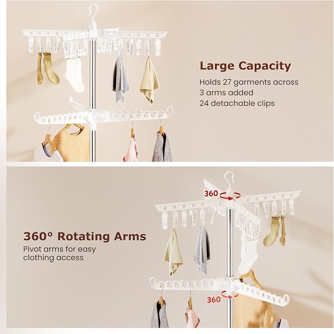 Abiglifty Rotatable and Foldable Clothes Drying Rack, Space Saving Free - Image 4