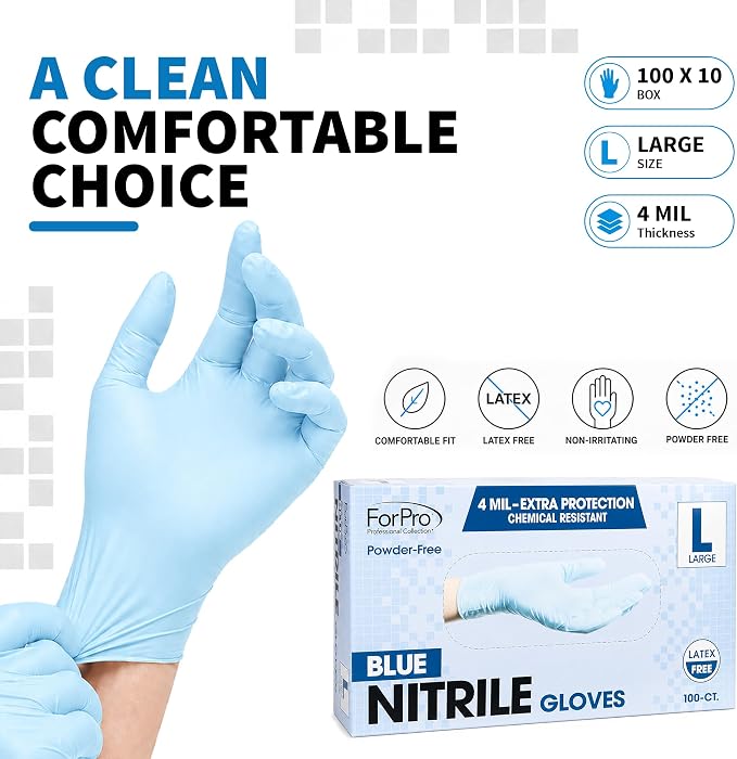 ForPro Disposable Nitrile Gloves, Chemical Resistant, Powder-Free, Latex-Free - Image 8