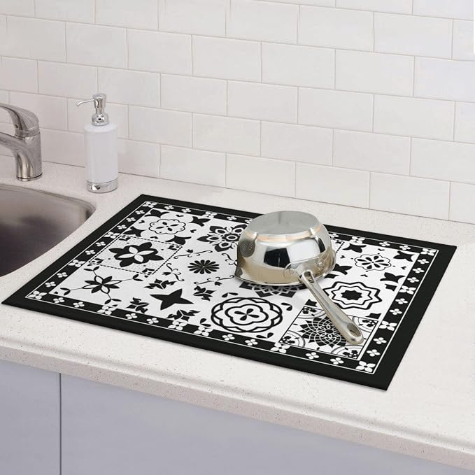 Retro Black Pattern Dish Drying Mat - Image 7