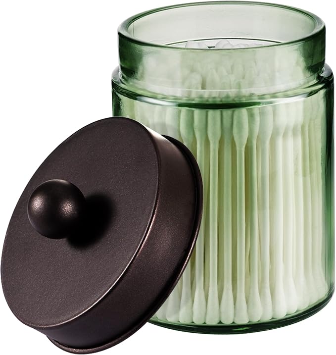Amolliar Green Glass Apothecary Jar, Qtip Holder by Amolliar