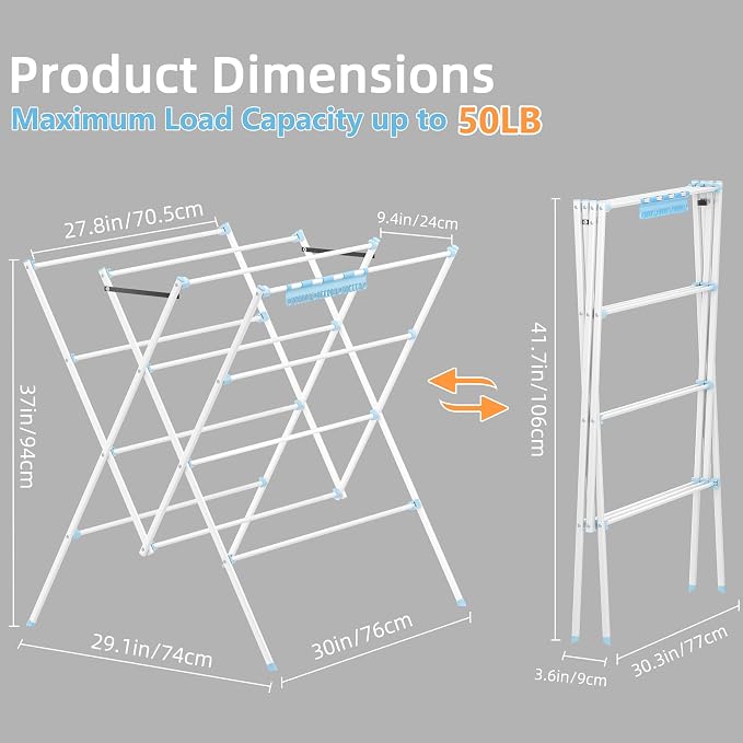Drying Rack Clothing, 12 Drying Poles - Image 3