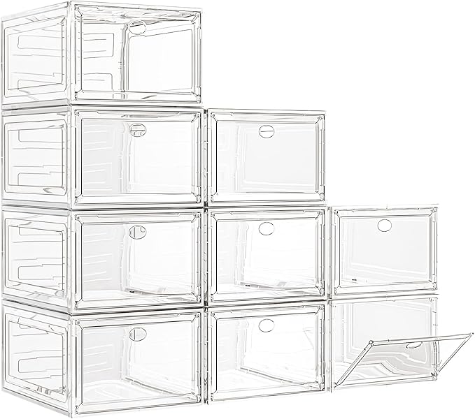 Large Thick Clear Shoe Organizer, Magnetic Door Stackable Shoe Storage Box by 7+code