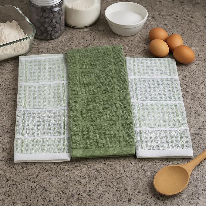 Serafina Home Sage Green Kitchen Dish Towels – Set of 3 100% Cotton Cloth Soft - Image 5
