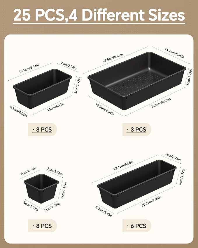 KEMETHY 25 PCS Plastic Drawer Organizers Set, 4 Sizes Vanity Organizer | Makeup - Image 2