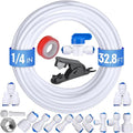 32.8ft Refrigerator Water Line Kit - Fridge Ice Maker Water Line Kit, 1/4" OD Tubing Water Line Kit with Quick Connect Fitting for Fridge Ice Maker Reverse Osmosis RO System Water Filter