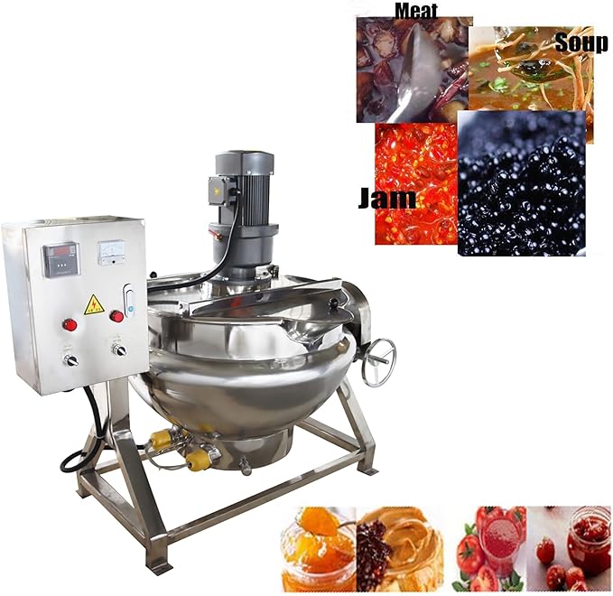 Commercial Cooking Pot Electric Jacketed Kettle with Stirrer Stainless Steel Tiltable Jacketed with Mixer 13.2 Gallon Capacity for Soup Chili Sauce Beverage Jam Porridge 220V