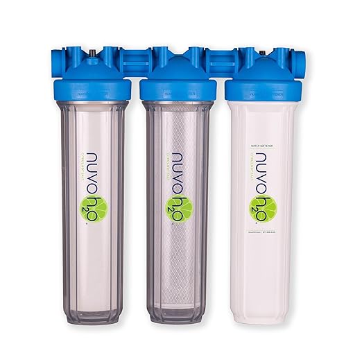 NuvoH2O Advanced 3-Stage Citrus-Based, Salt-Free Water Filter System + Water Softener with Iron and Sediment Filtration – Healthy & Pure Water – Removes Scale (Whole Home Trio System)