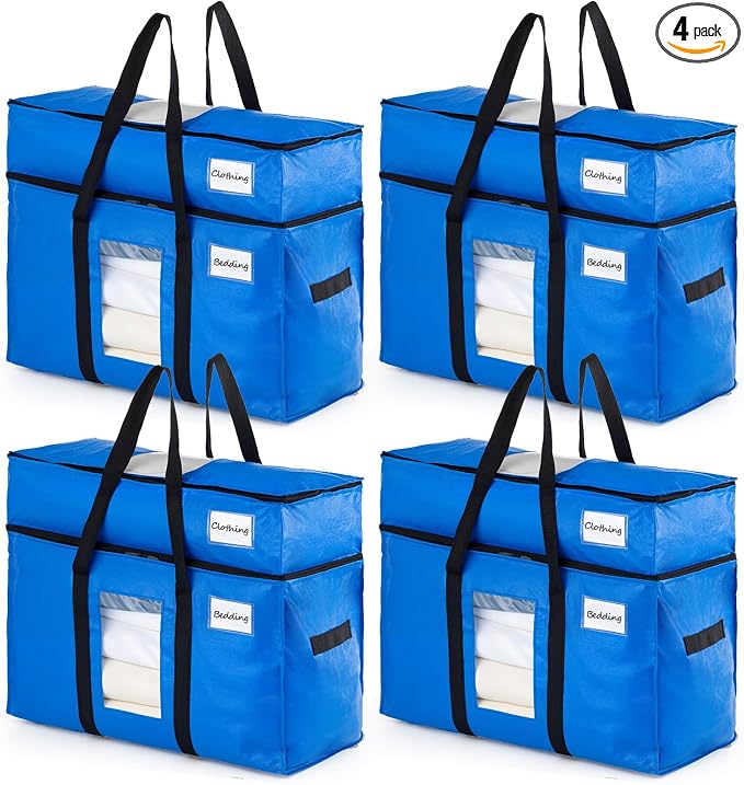 TAILI 2 Tier Moving Bags, 4 Blue Silver Storage Bags by TAILI