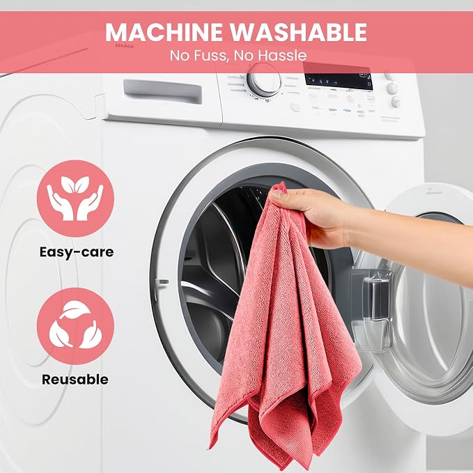SIFANGKE Microfiber Cleaning Cloth, 12 Pack Pink Cleaning Rags - Image 7