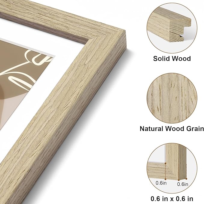Vittanly 8x10 Picture Frame, Solid Wood Frame with Plexiglass, Includes 5x7 Mat, Wall Hanging or Tabletop for Home Decor, Light OAK, 1 Pack