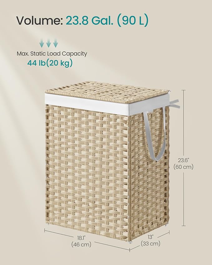 SONGMICS Laundry Hamper with Lid, 23.8 Gal Synthetic Rattan - Image 6
