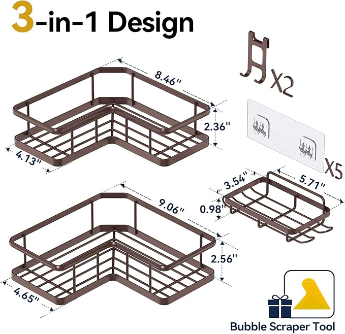 YASONIC Corner Shower Caddy Adhesive, 100% Rustproof Shower Organizer - Image 2