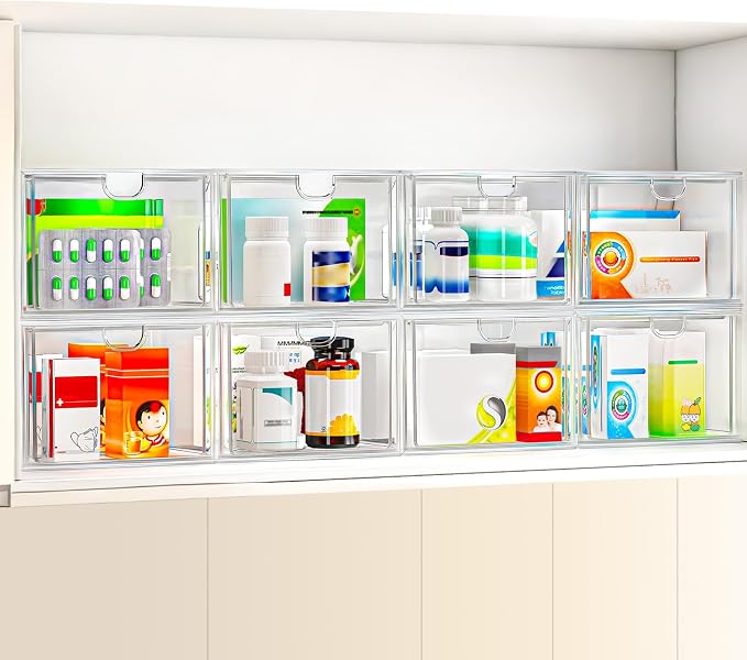caktraie 6-Pack Stackable Acrylic Storage Drawers, Small | Smooth-glide drawers - Image 5