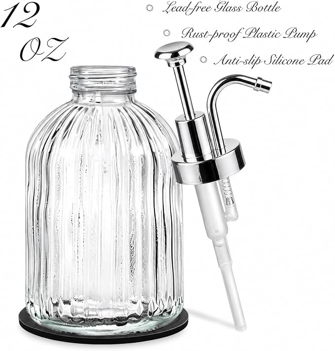 SheeChung 12oz Clear Glass Liquid Soap Dispenser, 2 Pack | Elegant Hand Soap - Image 5
