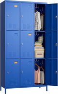 METAN Metal Locker for School Office Gym Bedroom,9 Doors Steel Storage Lockers Cabinet for Employees,Industrial Storage with Padlock,Assembly Required,Blue