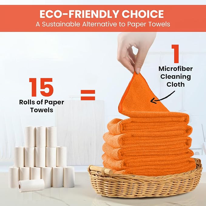 SIFANGKE Microfiber Cleaning Cloth, 12 Pack Orange Cleaning Rags - Image 6