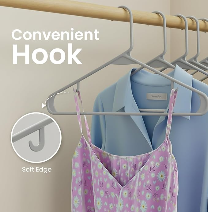 Utopia Home Plastic Hangers 20 Pack – Built-in Strap Hooks Grey | Space saving - Image 5