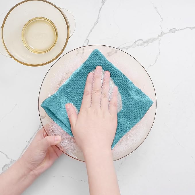 Homaxy 100% Cotton Waffle Weave Kitchen Dish Cloths 6-Pack, Lake Blue | 12 x 12 - Image 4