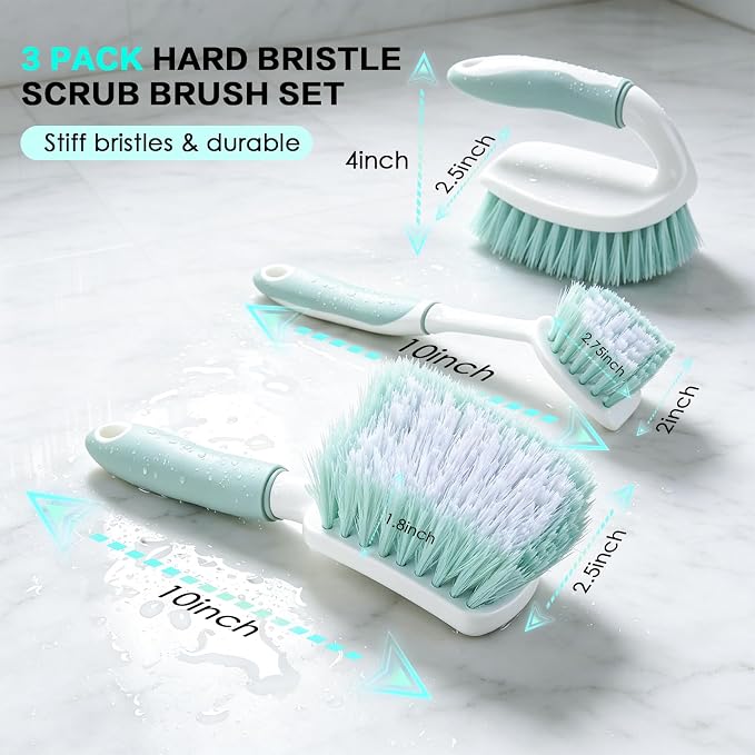3 Pack Bathroom Scrub Brush Set, Heavy-Duty Scrub Brushes - Image 2