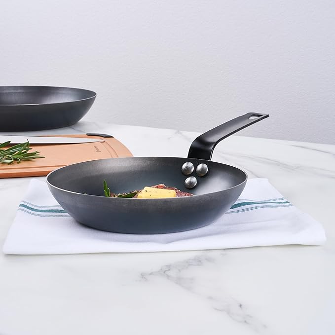 Restaurantware-Met Lux 8 Inch Fry Pans, 6 Lightweight Frying Pans - Induction-Ready, Triple-Riveted, Black Carbon Steel Cooking Skillets, Durable, For Searing, Sauteing, And Browning Food