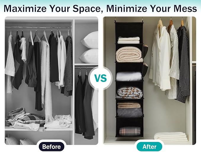 YOUDENOVA Hanging Closet Organizer and Storage, 2 Side Pockets, Clothes - Image 6