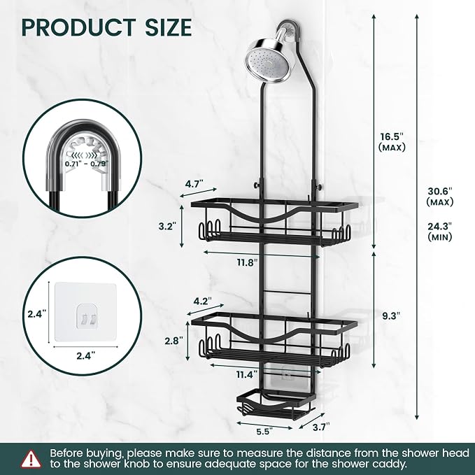 REINHARDT Adjustable Shower Caddy Hanging Rustproof Shower Organizer - Image 7