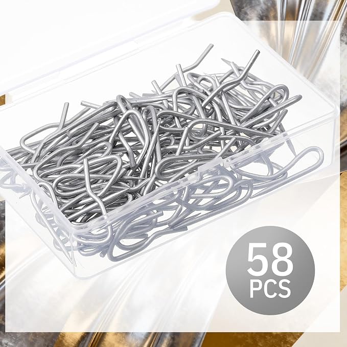 Outus 58 Pack Metal Curtain Hooks Pin-On Drapery 1.2x1, Matt Silver | Pinch - Image 4