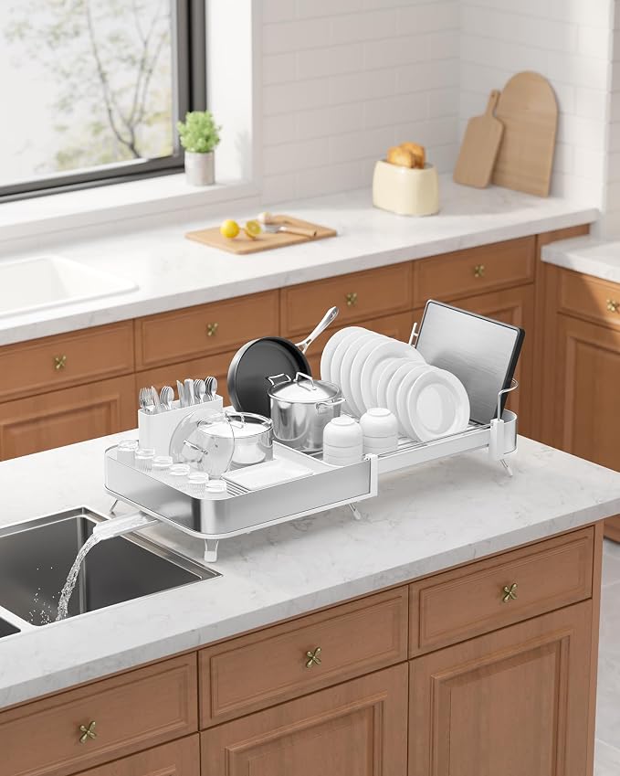 Kitsure Expandable Metal Dish Drying Rack, 16.1-26.6" L x 12.6" W, Auto-Drain - Image 2