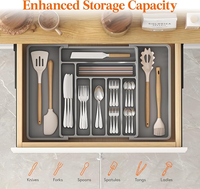 Lifewit Expandable Silverware Drawer Organizer, Kitchen Utensil Tray | BPA-free - Image 2