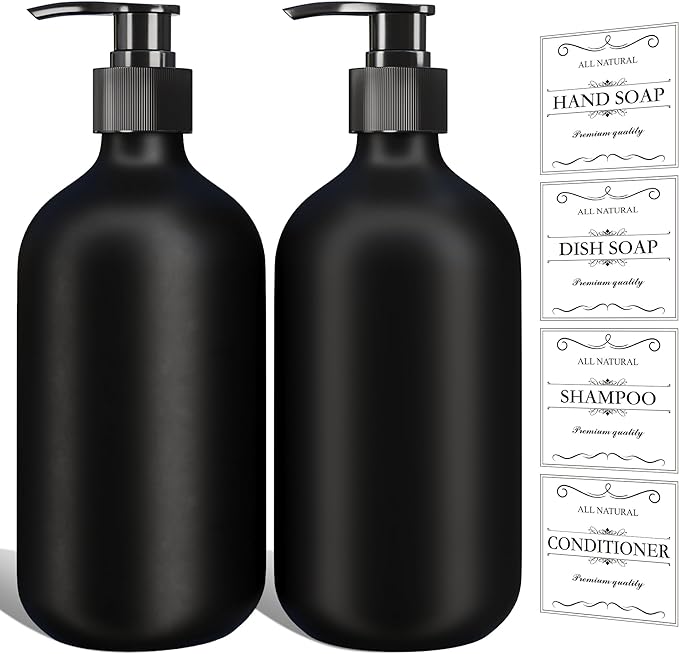 2Pcs Black Soap Dispenser, 16oz Plastic Dish & Hand Soap Dispenser by Kzeirm