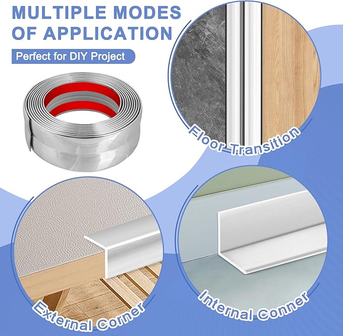 Wall Corner Protector Moulding Trim Peel and Stick Wall Corner Guards Trim Flexible Self Adhesive Edge Protector Moulding, 1.6 in x 20 Ft, Silver