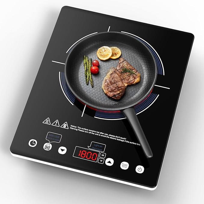 Electric Cooktop Single Burner, 1800W Electric Stove Top with Touch Control, 9 Power Levels, Kids Safety Lock & Timer, Overheat Protection,110V Induction Cooktop