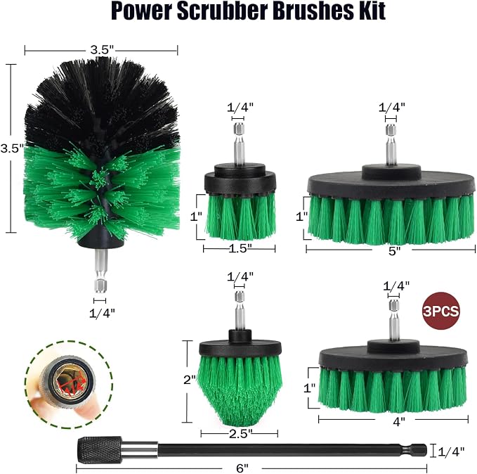 8 Pack Drill Brush Attachment Set, 1/4in Power Scrubber Brush + Extend Long Rod - Image 3