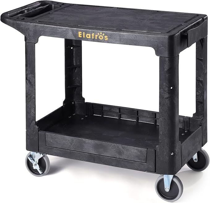 ELAFROS Heavy Duty Plastic Utility Cart, 37 x 18.8 in, Flat Top, Swivel Wheels, 550 lbs Capacity, Black